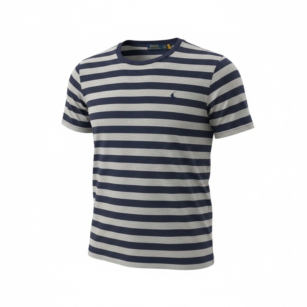 Polo Ralph Lauren Mens XL Custom Slim Fit Striped T-Shirt Navy Grey Cotton Tee